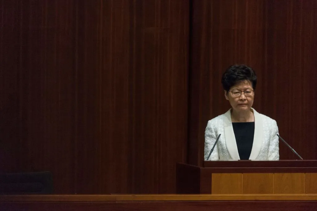 Hong Kong leader Carrie Lam attends a question and answer session at the Legislative Council (Legco) in Hong Kong on Oct. 17, 2019. (Philip Fong/AFP via Getty Images)