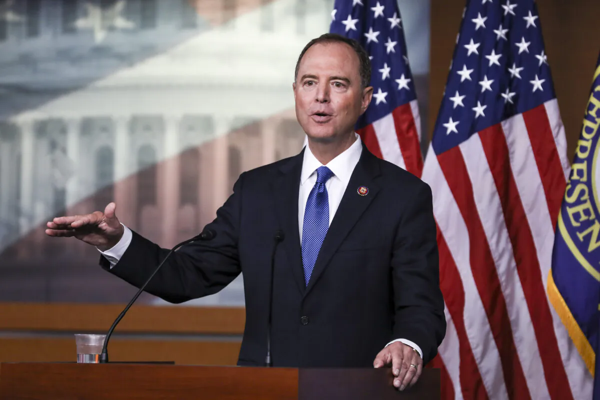 House intelligence chairman Rep. Adam Schiff (D-Calif.) at a press conference about the impeachment inquiry of President Trump, at the Capitol in Washington on Oct. 2, 2019. (Charlotte Cuthbertson/Epoch Times)