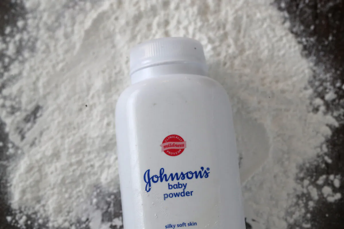 In this photo illustration, a container of Johnson's baby powder made by Johnson and Johnson sits on a table on Oct. 18, 2019 in San Anselmo, Calif. (Justin Sullivan/Getty Images)