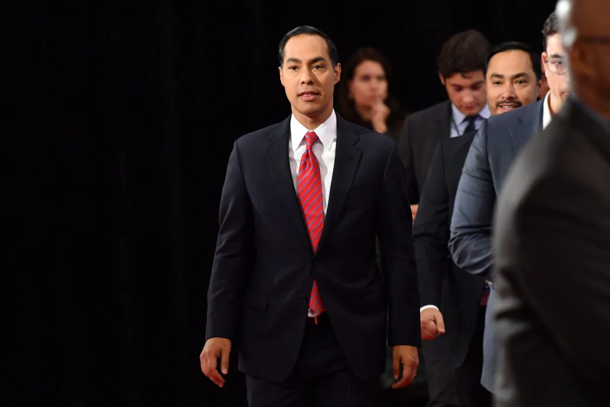 Democratic presidential hopeful and former United States Secretary of Housing and Urban Development Julian Castro at the fourth Democratic primary debate of the 2020 presidential campaign season in Westerville, Ohio on Oct. 15, 2019. (Photo by Nicholas Kamm/AFP via Getty Images)