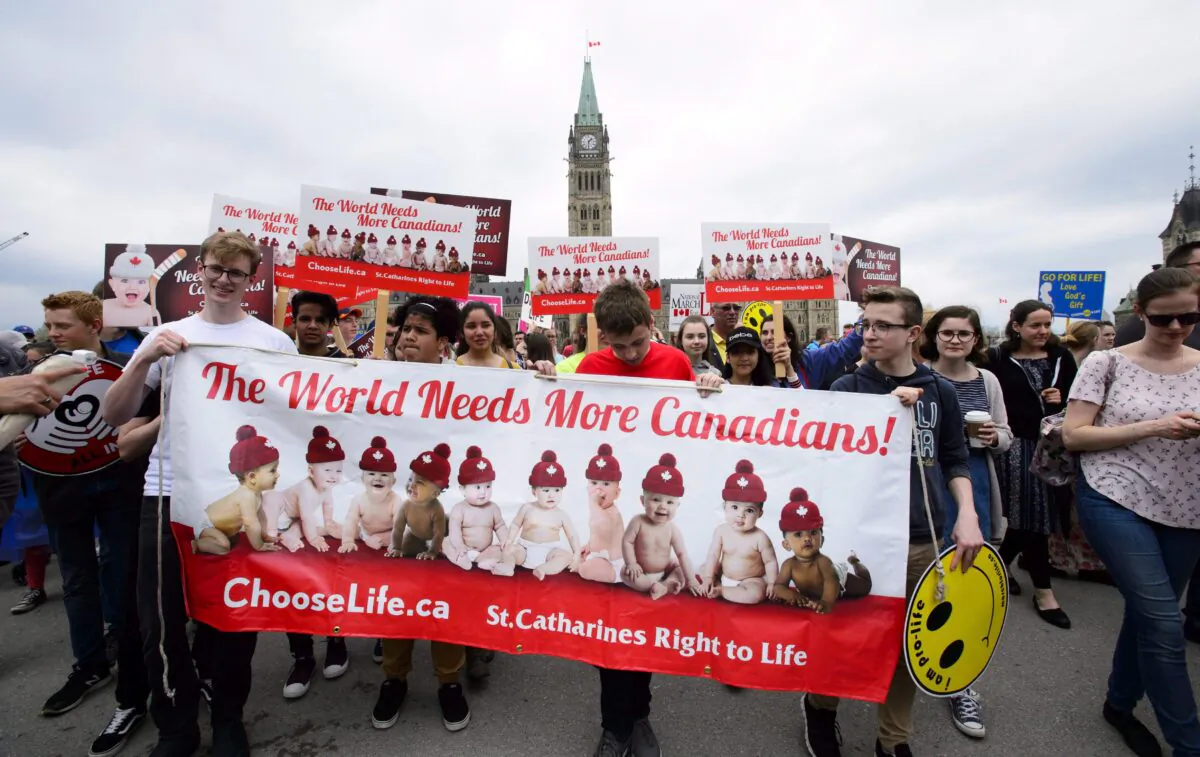 Pro-life advocates take part in the March for Life on Parliament Hill in Ottawa on May 10, 2018. (The Canadian Press/Sean Kilpatrick)