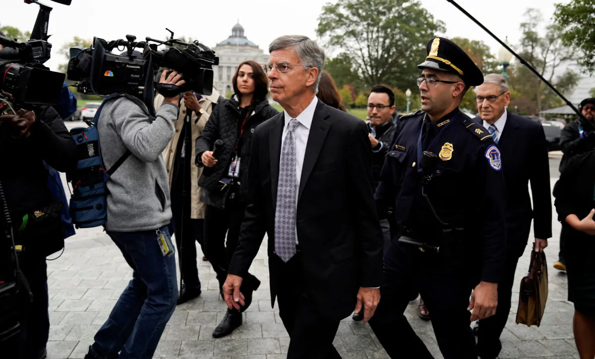 Acting U.S. ambassador to Ukraine Bill Taylor arrives to testify at a closed-door deposition as part of the Democrat-run impeachment inquiry on Capitol Hill in Washington on Oct. 22, 2019. (Carlos/Jasso)