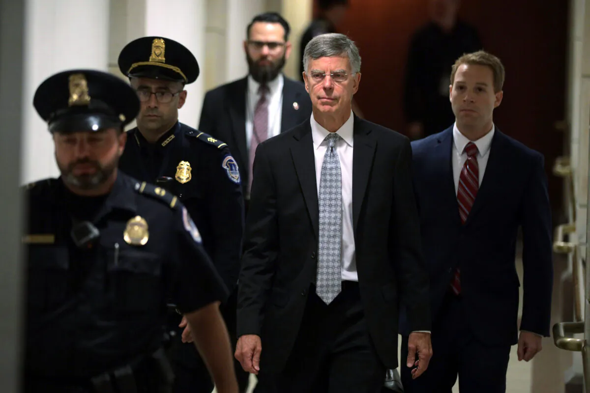 Bill Taylor (C), the top U.S. diplomat to Ukraine, arrives at a closed session before the House Intelligence, Foreign Affairs and Oversight committees on Oct. 22, 2019. (Alex Wong/Getty Images)