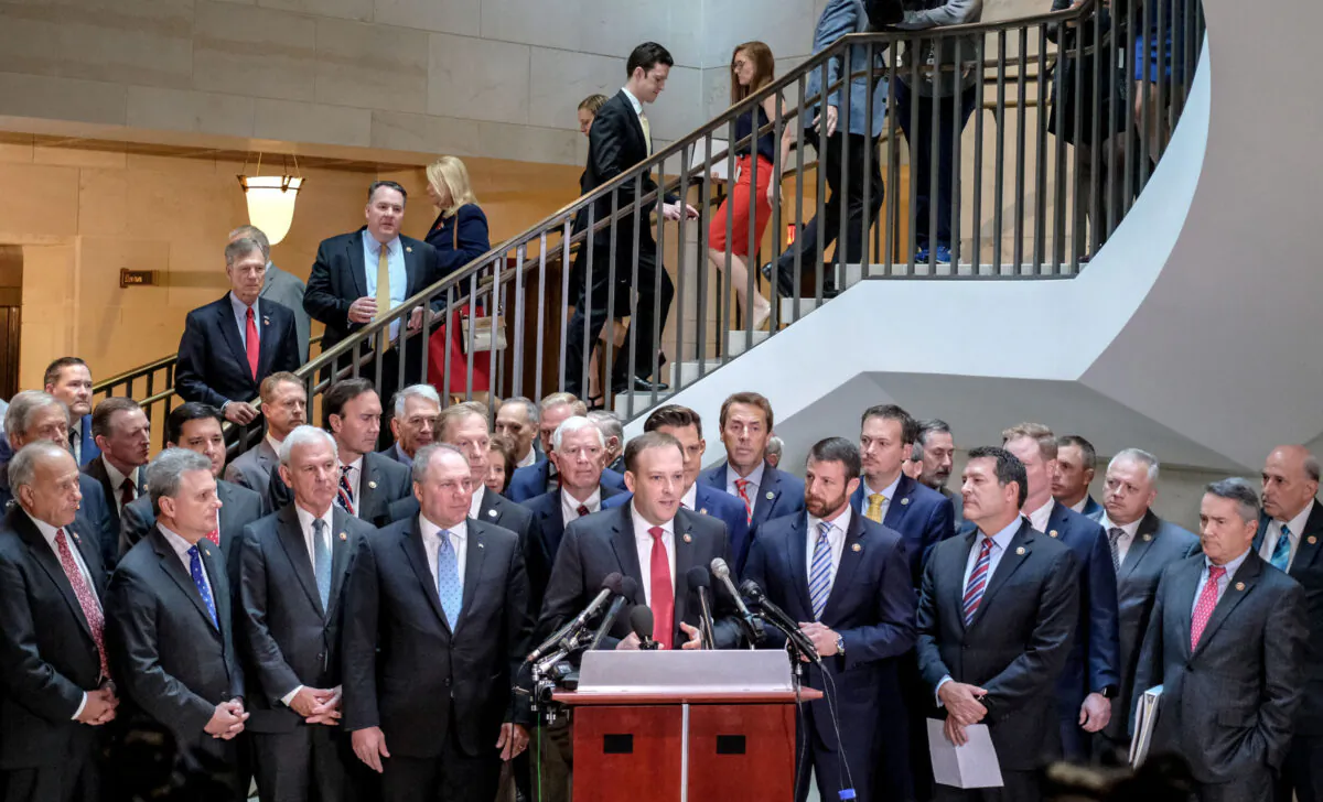 Rep. Lee Zeldin (R-N.Y.) speaks during a press conference alongside House Republicans on Capitol Hill on Oct. 23, 2019. (Alex Wroblewski/Getty Images)