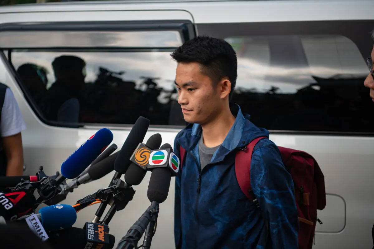 Chan Tong-kai talks to the media as he is released from prison in Hong Kong on October 23, 2019. (Billy H.C. Kwok/Getty Images)