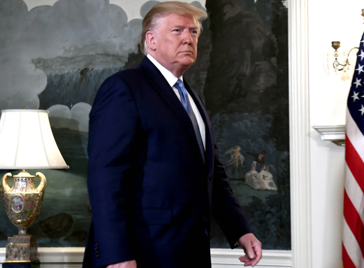 President Donald Trump arrives to speak about Syria in the Diplomatic Reception Room at the White House on Oct. 23, 2019. (Saul LoebAFP via Getty Images)