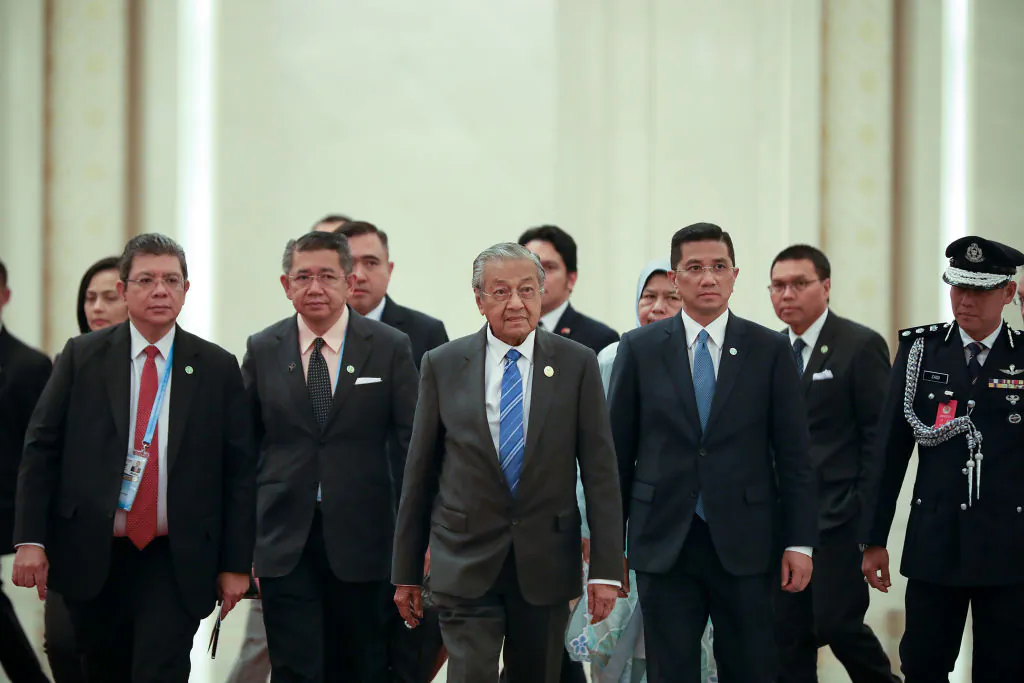 Malaysia Prime Minister Mahathir Mohamad (C) arrives to take part in the second Belt and Road Forum (BRF) and meet with President of the People's Republic of China Xi Jinping at the Great Hall of People in Beijing on April 25, 2019. (Andrea Verdelli/AFP/Getty Images)