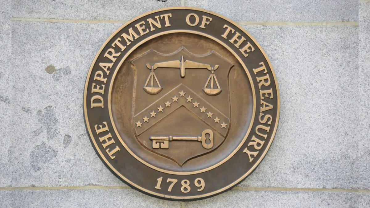 The emblem of the U.S. Treasury Department in Washington. (Mladen Antonov/AFP/Getty Images)