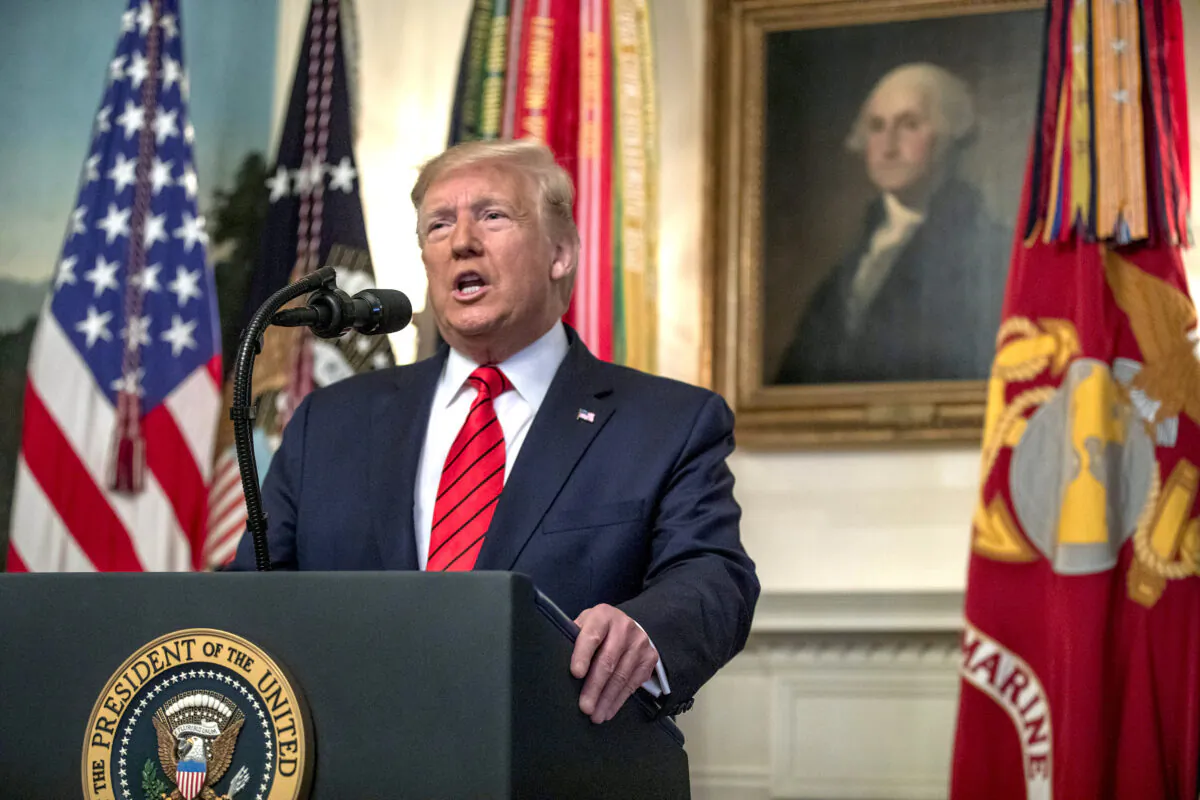 President Donald Trump makes a statement in the Diplomatic Reception Room of the White House on Oct. 27, 2019. (Tasos Katopodis/Getty Images)