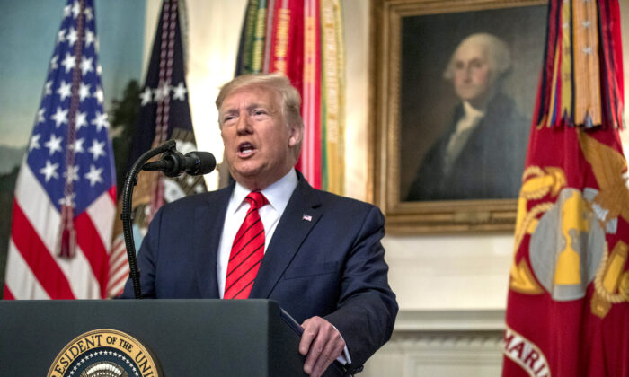 President Donald Trump makes a statement in the Diplomatic Reception Room of the White House on Oct. 27, 2019. (Tasos Katopodis/Getty Images)