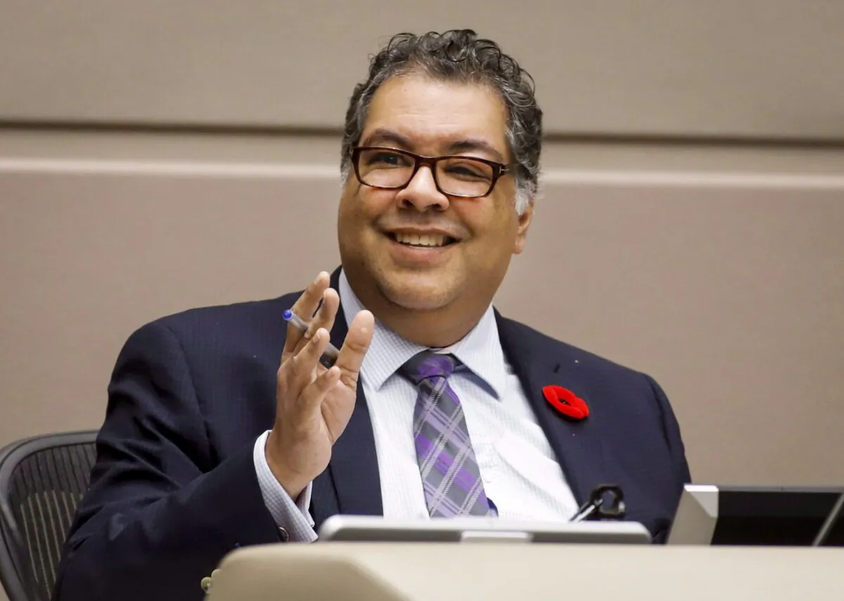 Mayor Naheed Nenshi speaks to Calgary City council members in Calgary, Alta., on Oct. 31, 2018. Nenshi says speculation about him being appointed as a representative or adviser for Alberta in federal cabinet is “silly,” but adds he is willing to help bridge the divide between western Canada and the federal government. (THE CANADIAN PRESS/Jeff McIntosh)