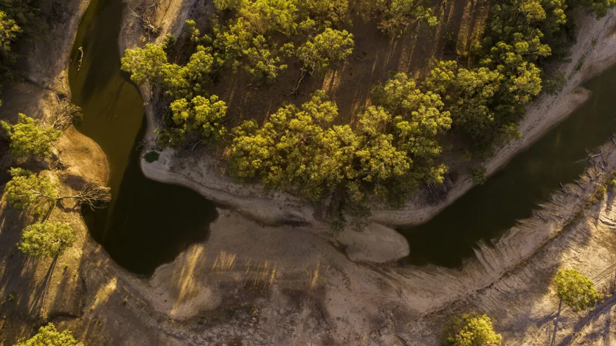 An aerial view of the Darling-Barka river in Wilcannia, Australia, on March 5, 2019. (Jenny Evans/Getty Images)