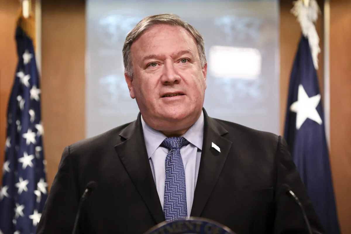 Secretary of State Mike Pompeo speaks at the Department of State in Washington on June 21, 2019. (Samira Bouaou/The Epoch Times)