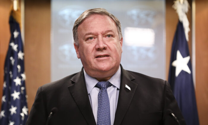 Secretary of State Mike Pompeo speaks at the Department of State in Washington on June 21, 2019. (Samira Bouaou/The Epoch Times)