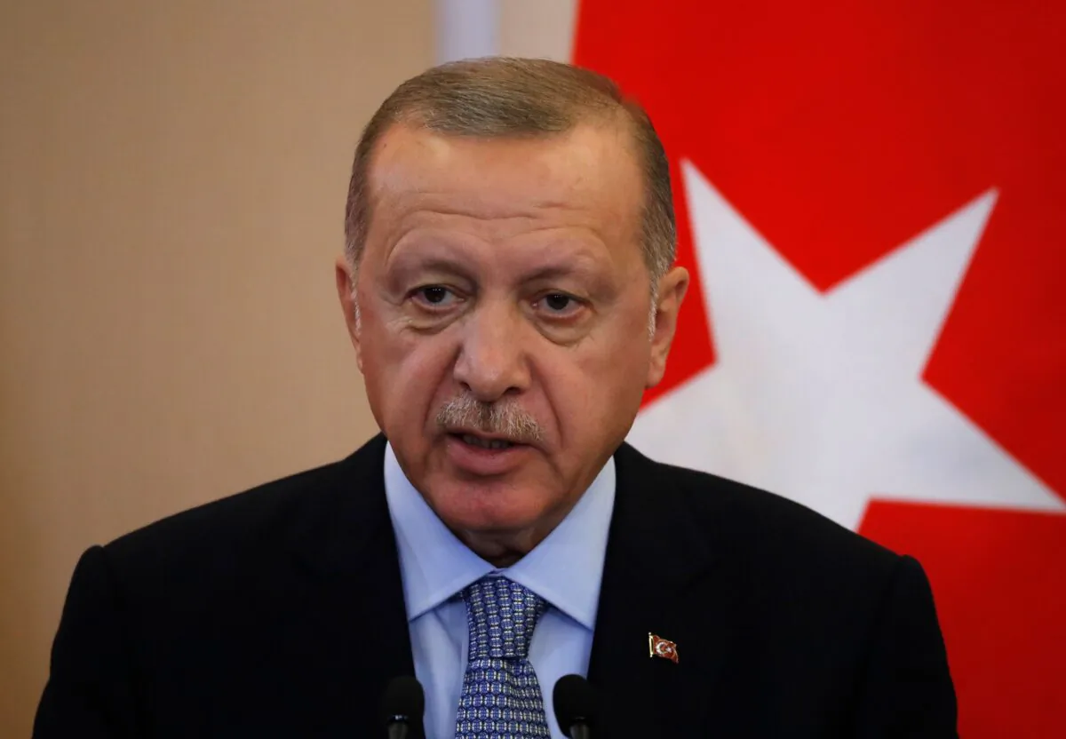 Turkish President Recep Tayyip Erdogan speaks during a joint press conference with his Russian counterpart following their talks in the Black sea resort of Sochi on Oct. 22, 2019. (SERGEI CHIRIKOV/POOL/AFP via Getty Images)