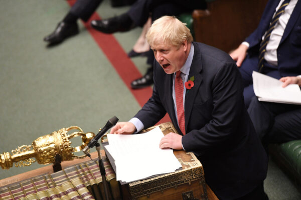 Britain's Prime Minister Boris Johnson speaks during the debate on the early parliamentary election bill