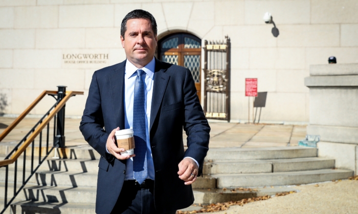 Rep. Devin Nunes walks near the Longworth House Office Building in Washington on Oct. 28, 2019. (Samira Bouaou/The Epoch Times)