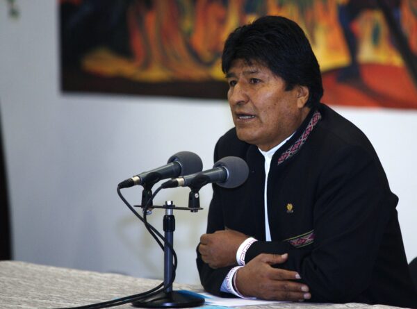 President of Bolivia and presidential candidate for MAS Evo Morales speaks during a press conference in La Paz, Bolivia, on Oct. 23, 2019. (Javier Mamani/Getty Images)
