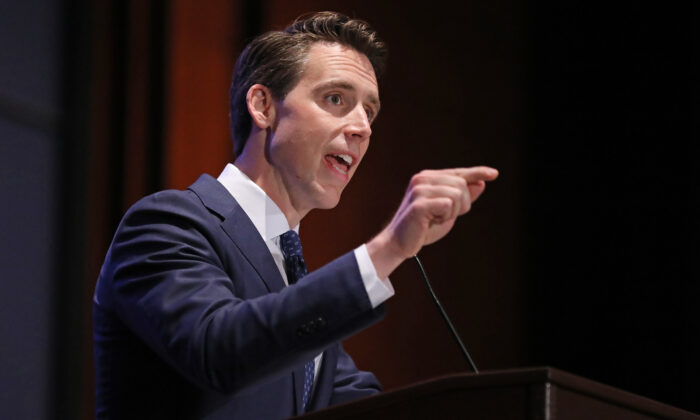 Sen. Josh Hawley (R-Mo.) addresses the Faith and Freedom Coalition's Road to Majority Policy Conference at the U.S. Capitol Visitor's Center Auditorium in Washington, on June 27, 2019. (Chip Somodevilla/Getty Images)