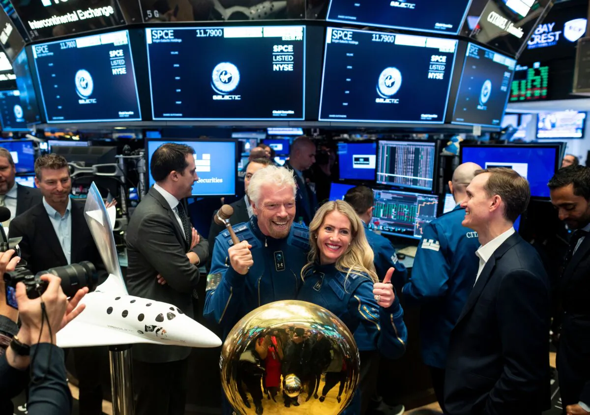 Richard Branson, Founder of Virgin Galactic poses before ringing the First Trade Bell to commemorate the company's first day of trading on the New York Stock Exchange (NYSE) on Oct. 28, 2019 in New York City. (Johannes Eisele/AFP via Getty Images)