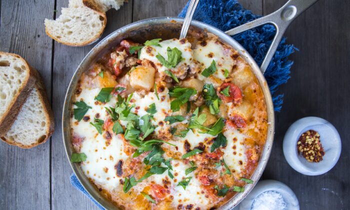 This chicken parm gnocchi bake combines a lean protein, a hearty starch, and a whole lot of comfort. (Caroline Chambers)