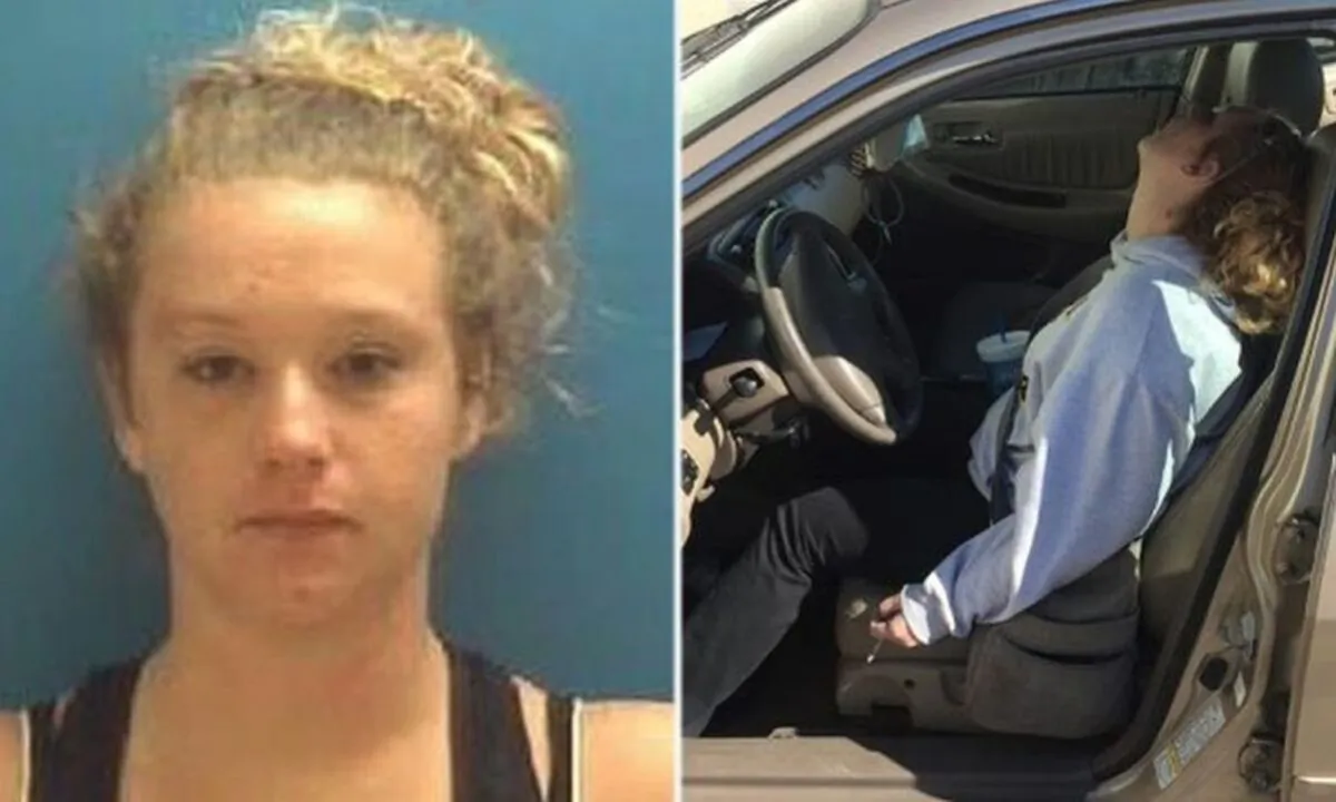 Erika Hurt in a police photo and viral photo after her overdose (Town of Hope Police Department)
