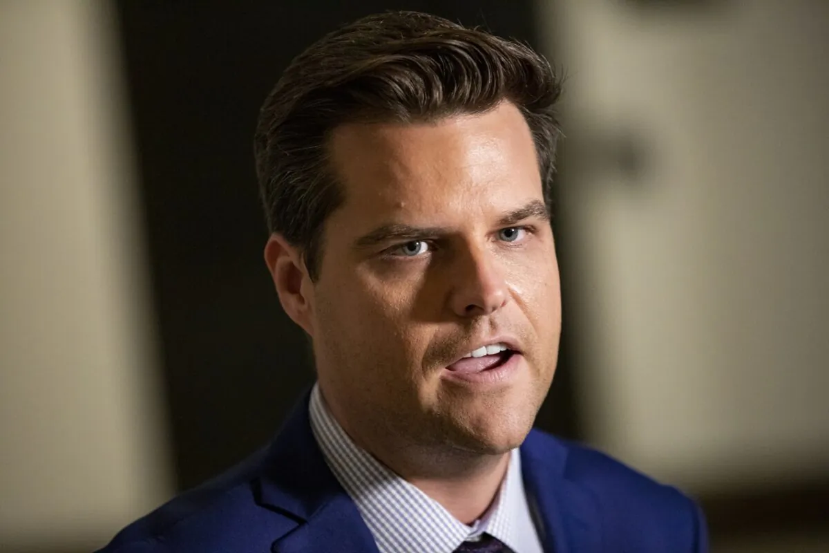 Rep. Matt Gaetz (R-Fla.), ranking member of the House Judiciary Committee, speaks to reporters outside of the Sensitive Compartmented Information Facility (SCIF) at the U.S. Capitol in Washington on Oct. 30, 2019. (Samuel Corum/Getty Images)