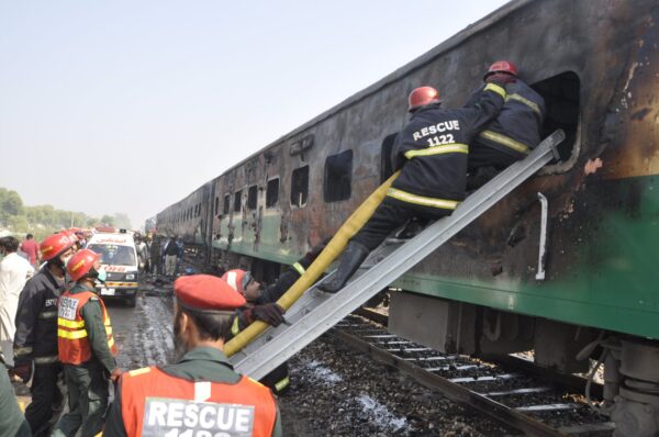 Fire on train in Pakistan