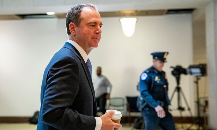 House Intelligence Chairman Adam Schiff (D-Calif.) arrives for depositions in the continued House impeachment inquiry of President Donald Trump in Washington on Oct. 30, 2019. (Samuel Corum/Getty Images)