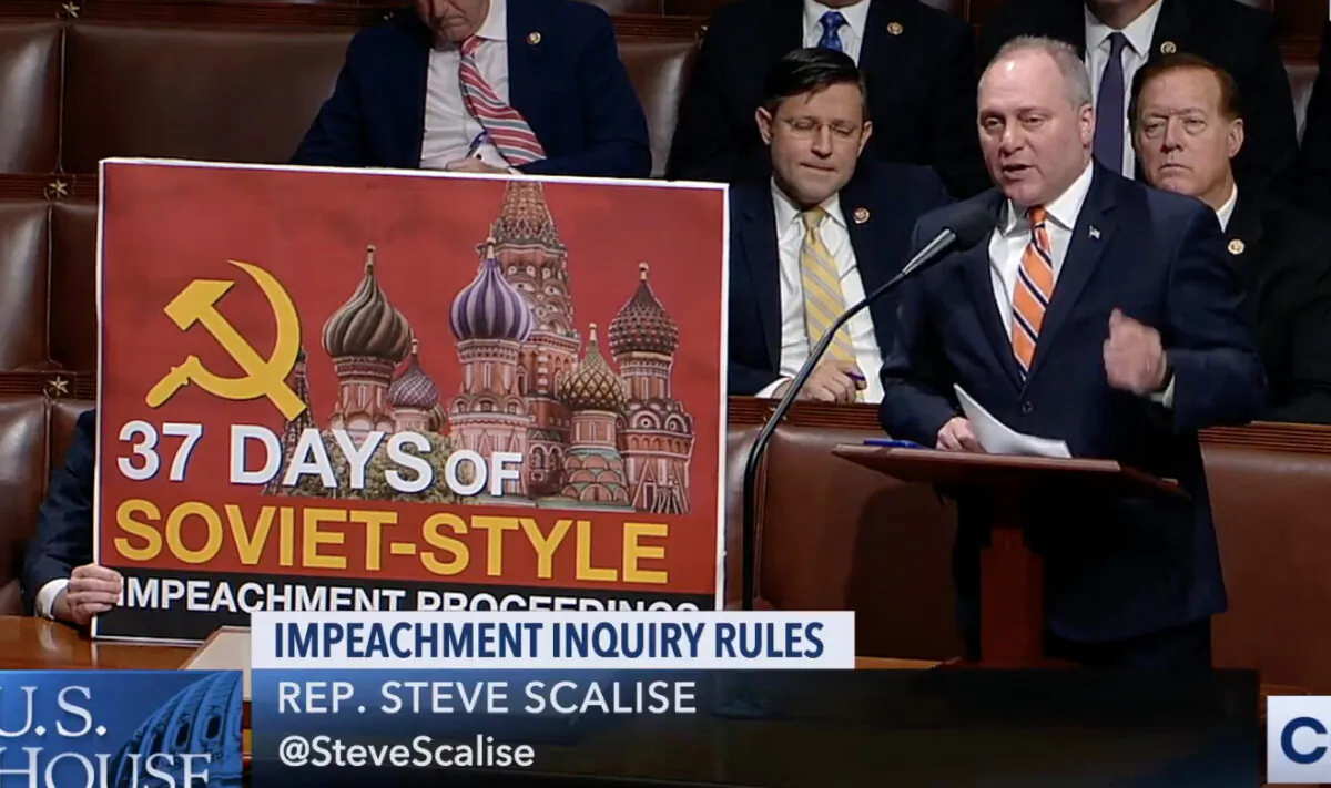 Rep. Steve Scalise (R-La.) described the House Democrats’ inquiry into impeaching President Donald Trump as “Soviet-style,” on Oct. 31, 2019. (CSPAN)