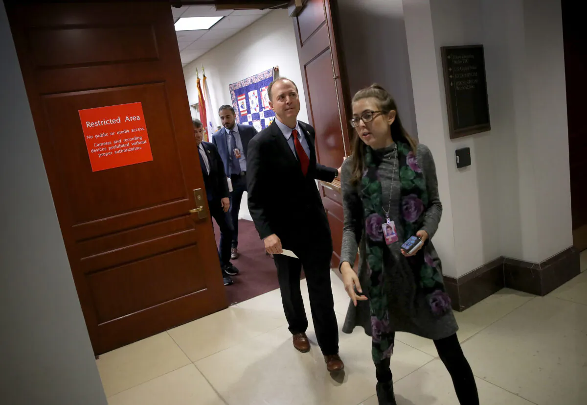 Rep. Adam Schiff (D-CA), Chairman of the House Select Committee on Intelligence Committee arrives at a press conference at the U.S. Capitol on Oct. 08, 2019 in Washington, DC. (Win McNamee/Getty Images)