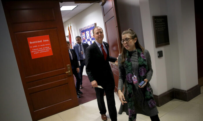 Rep. Adam Schiff (D-CA), Chairman of the House Select Committee on Intelligence Committee arrives at a press conference at the U.S. Capitol on Oct. 08, 2019 in Washington, DC. (Win McNamee/Getty Images)