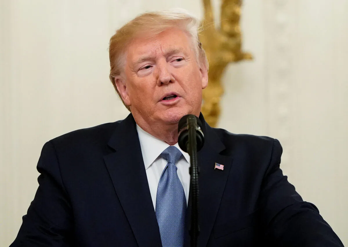 President Donald Trump speaks prior to awarding the Medal of Honor to U.S. Army Master Sgt. Matthew Williams in the East Room of the White House in Washington on Oct. 30, 2019. (Joshua Roberts/Reuters)