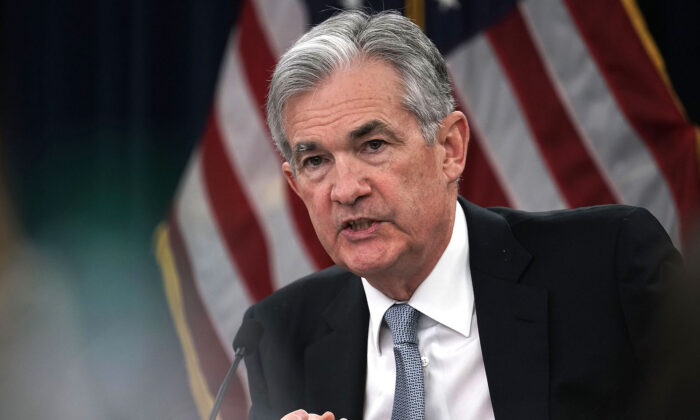 Federal Reserve Chairman Jerome Powell speaks during a news conference in Washington on March 21, 2018. (Alex Wong/Getty Images)