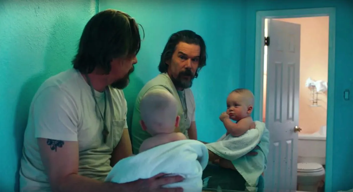 Ethan Hawke finds a mission in life after finding an abandoned baby (Savannah Sucher) in “Adopt a Highway.” (Blumhouse Productions)