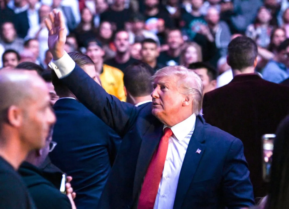 President Donald Trump waves to the crowd as he attends the Ultimate Fighting Championship at Madison Square Garden in New York City, N.Y., on Nov. 2, 2019. (Andrew Caballero-reynolds/AFP via Getty Images)