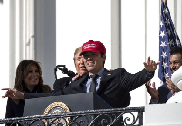 Baseball player Kurt Suzuki wears a "Make America Great Again"