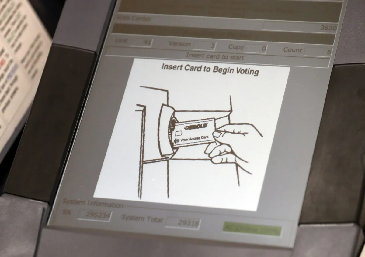 A touch screen of a voting machine during early voting in Sandy Springs, Ga., on May 9, 2018. (John Bazemore/AP Photo)