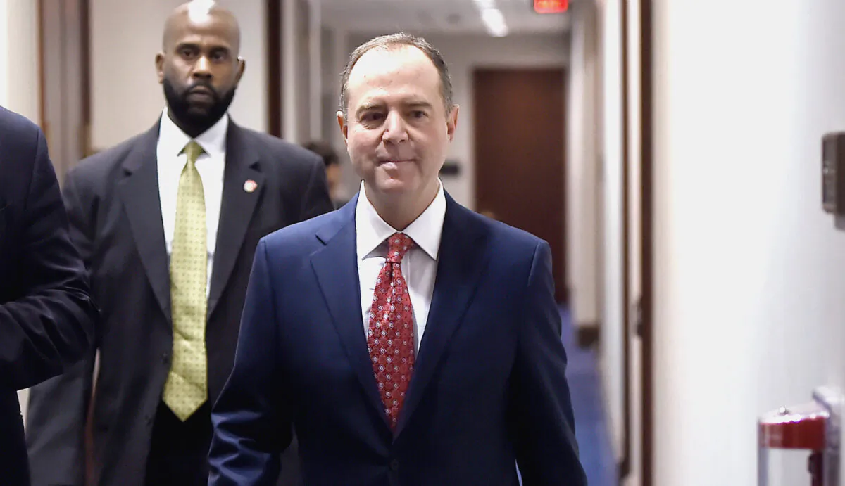 House Intelligence Chairman Adam Schiff (D-Calif.) walks on Capitol Hill in Washington after witnesses failed to show up for closed door testimony during the impeachment inquiry into President Donald Trump in Washington on Nov. 5, 2019. (Olivier Douliery/AFP via Getty Images)