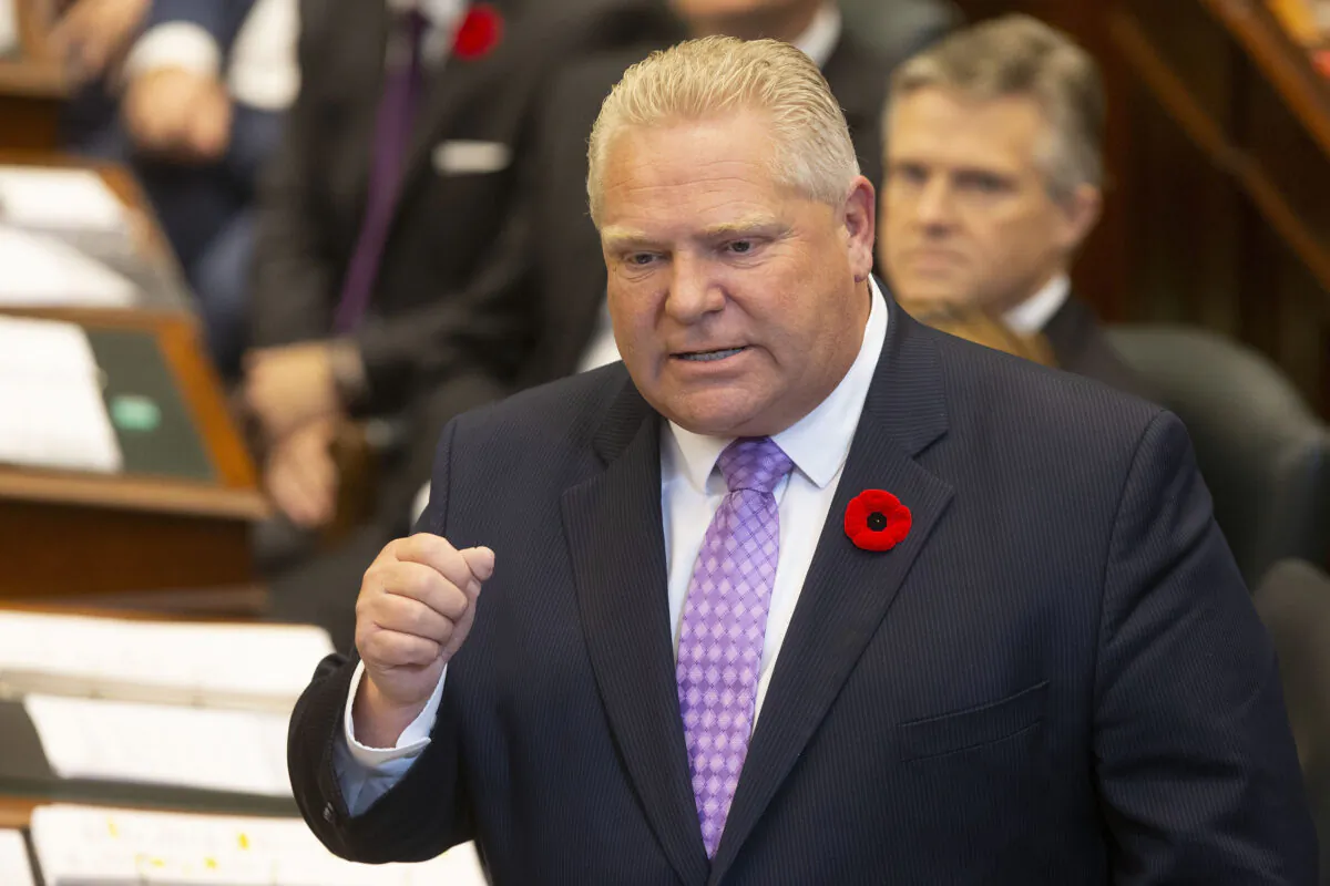 Ontario Premier Doug Ford speaks in the Ontario legislature in Toronto on Oct. 28, 2019. His government proposed an act to reduce the regulatory burden on businesses and consumers as the legislature opened after a long break. (The Canadian Press//Chris Young)