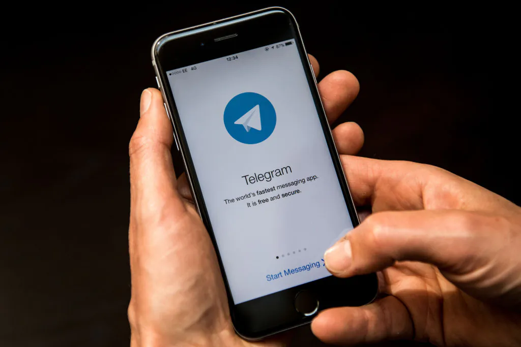 A close-up view of the Telegram messaging app is seen on a smart phone in London, UK, on May 25, 2017. (Carl Court/Getty Images)