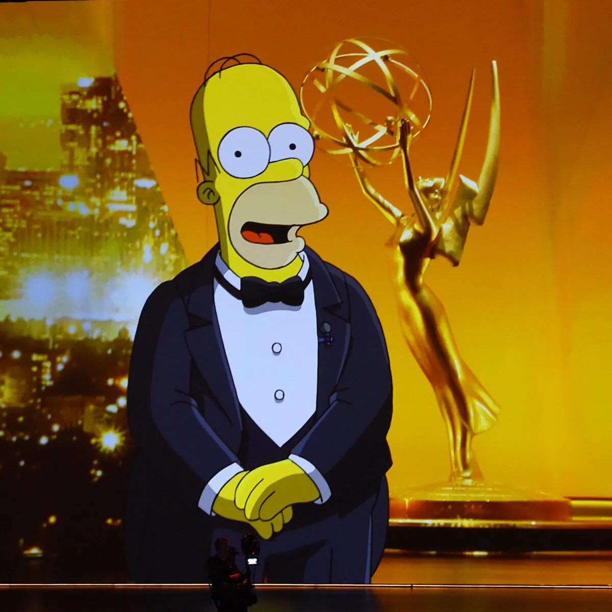A video of Homer Simpson speaking is projected on a video screen during the 71st Emmy Awards at Microsoft Theater in Los Angeles on Sept. 22, 2019. (Kevin Winter/Getty Images)