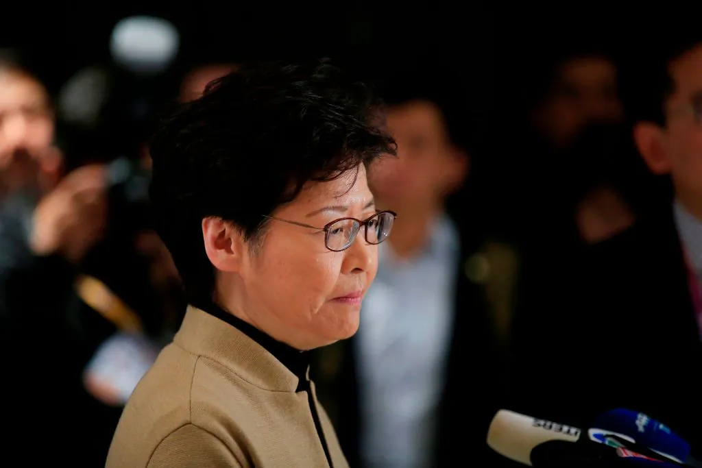 Hong Kong leader Carrie Lam attends a news conference ahead of a Hong Kong Chamber of Commerce dinner in Shanghai on Nov. 5, 2019. (Aly Song/AFP via Getty Images)