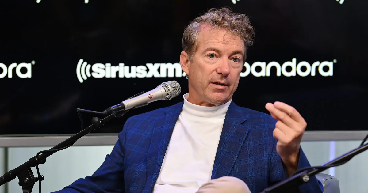 Senator Rand Paul talks with SiriusXM's Olivier Knox and Julie Mason during a Town Hall event on Oct. 11, 2019 in New York City. (Slaven Vlasic/Getty Images for SiriusXM)