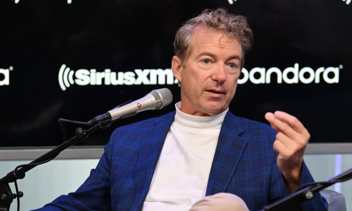 Senator Rand Paul (R-Ky.) talks with SiriusXM's Olivier Knox and Julie Mason during a Town Hall event in New York City on Oct. 11, 2019. (Slaven Vlasic/Getty Images for SiriusXM)