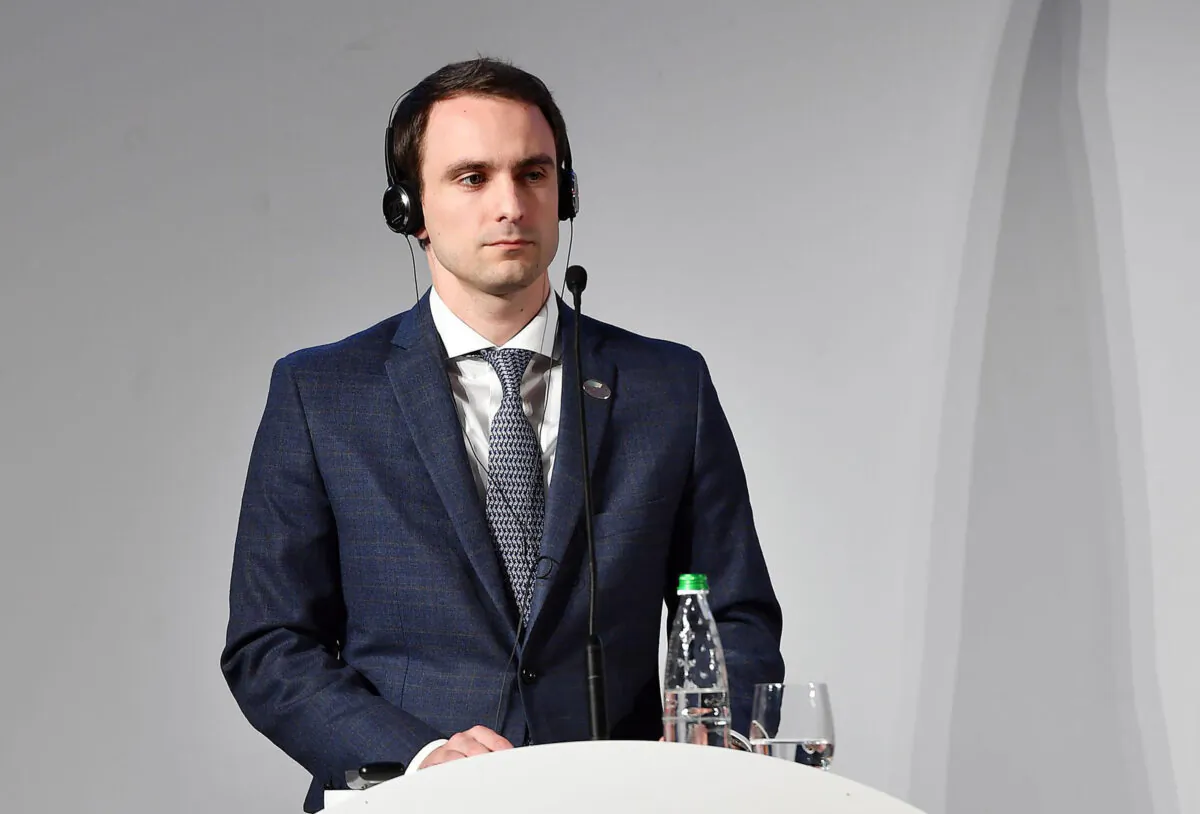U.S. chief technology officer at the White House Michael Kratsios attends a press conference during a G7 Industry ministers meeting, in Turin, Italy on Sept. 26, 2017. (Alessandro Di Marco/ANSA via AP)