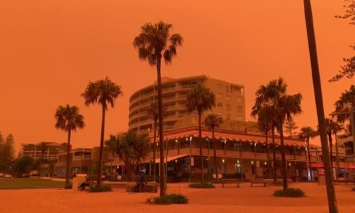 Footage of orange sky as bushfires rage across New South Wales, Australia on Nov. 8, 2019. (via Reuters)