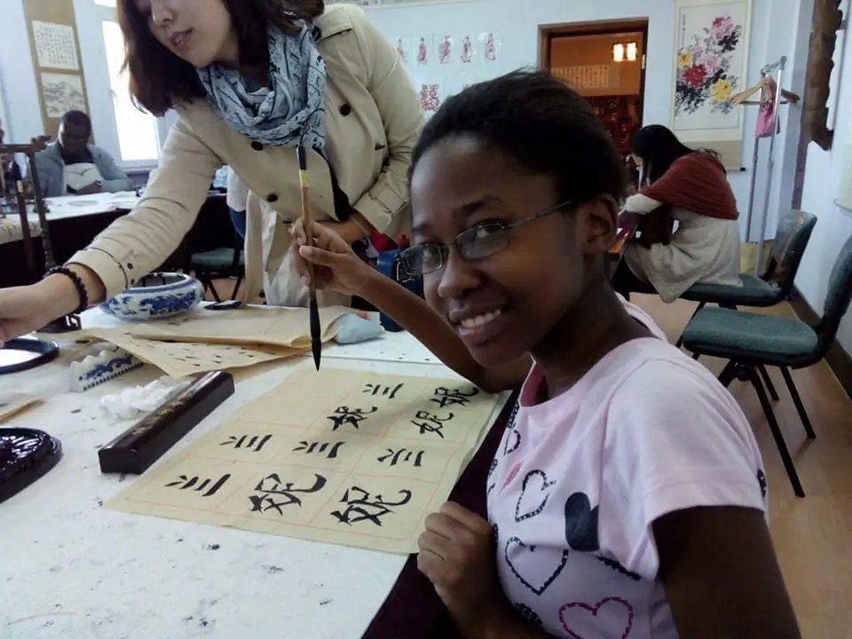 Zipporah Bvalani in a Chinese calligraphy class. (Courtesy Zipporah Bvalani)