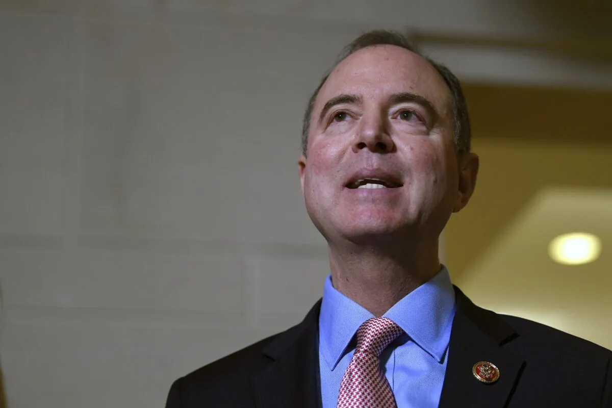 House Intelligence Committee Chairman Adam Schiff (D-Calif.) talks with reporters on Capitol Hill in Washington on Nov. 6, 2019. (Susan Walsh/AP Photo)