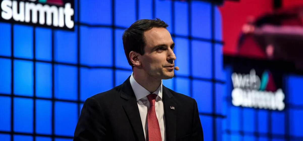 U.S. chief technology officer at White House CTO Michael Kratsios delivers a speech on the last day of the Web Summit in Lisbon on Nov. 7, 2019. (PATRICIA DE MELO MOREIRA/AFP /AFP via Getty Images)